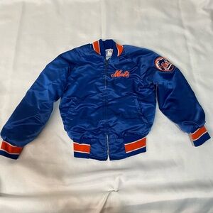 VINTAGE 80s 90s METS SATIN BOMBER JACKET OFFICIAL MLB USA MADE YOUTH SMALL